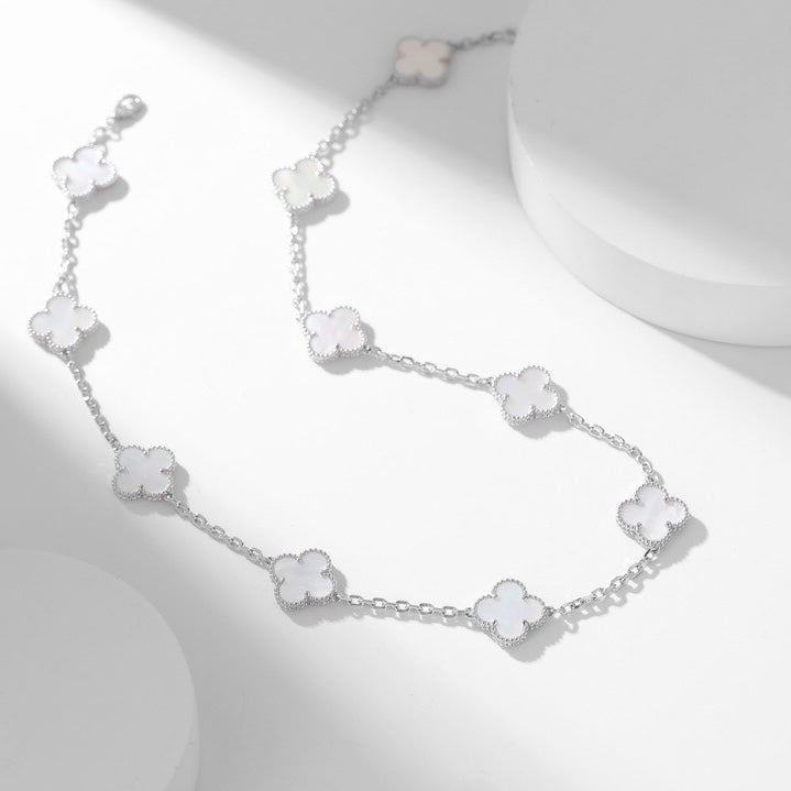 [Luxe]CLOVER 10 MOTIFS WHITE MOTHER OF PEARL NECKLACE