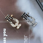 [LUXE]Pave Gemstone Love &Force Large Horseshoe Diamond Duo Bracelet Stack Set