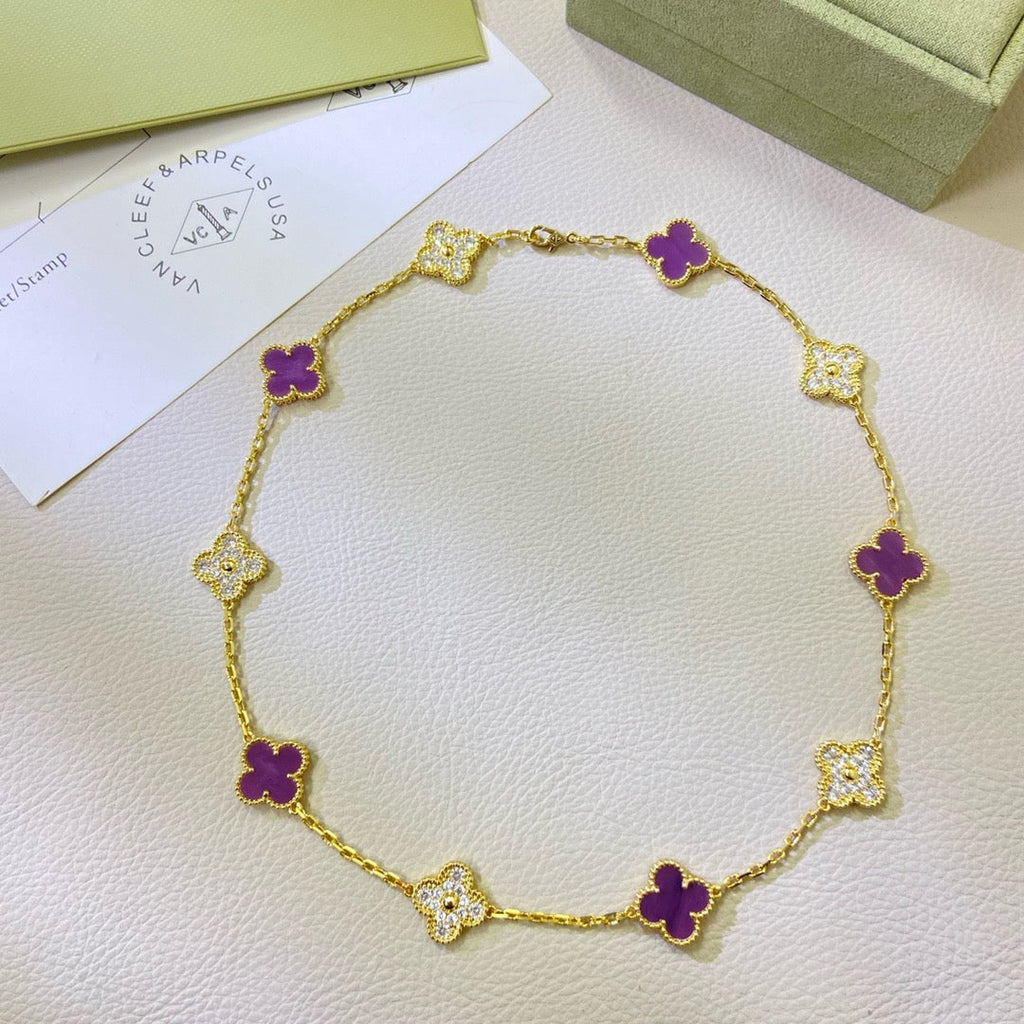[Luxe]CLOVER 10 MOTIFS  PURPLE VIOLET DIAMOND NECKLACE