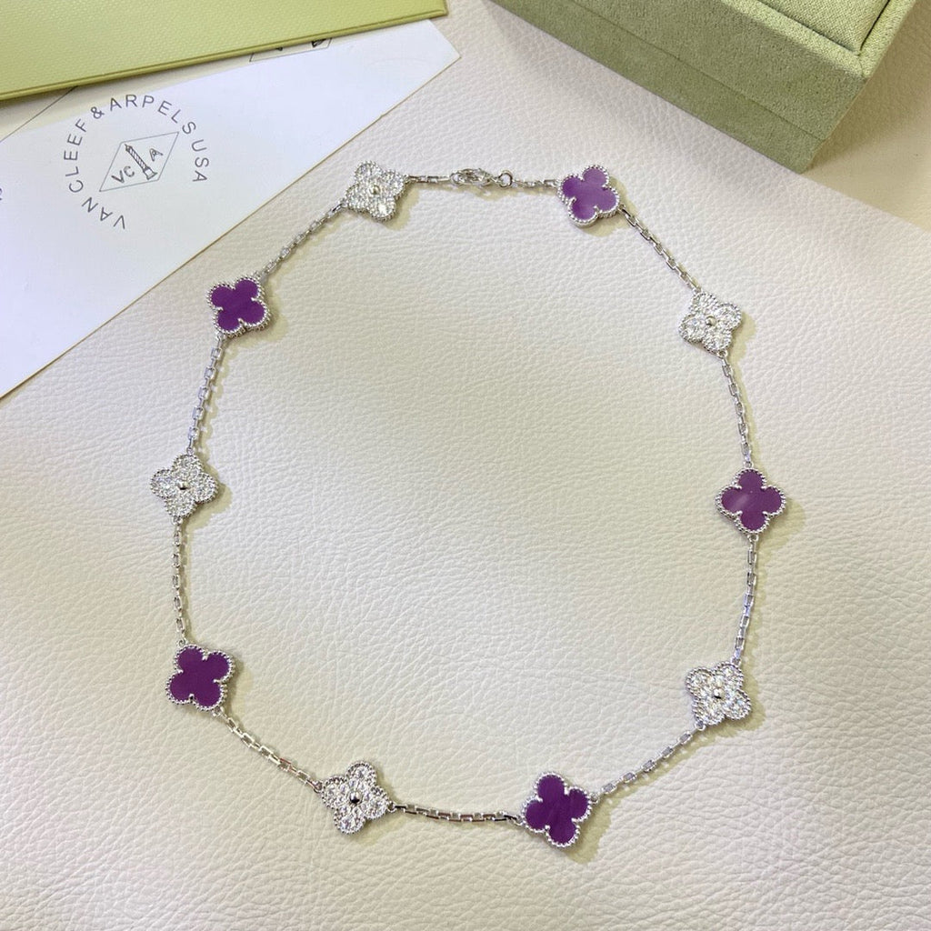 [Luxe]CLOVER 10 MOTIFS  PURPLE VIOLET DIAMOND NECKLACE