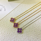 [Luxe]CLOVER 15MM DIAMOND  PURPLE VIOLET NECKLACE