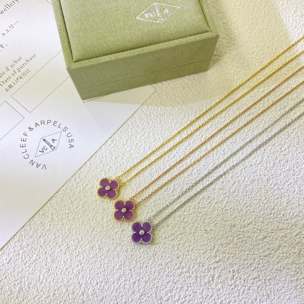 [Luxe]CLOVER 15MM DIAMOND  PURPLE VIOLET NECKLACE