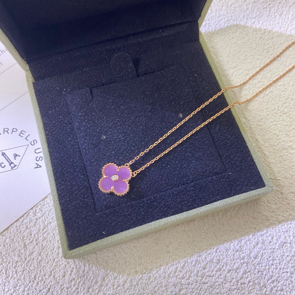 [Luxe]CLOVER 15MM DIAMOND  PURPLE VIOLET NECKLACE