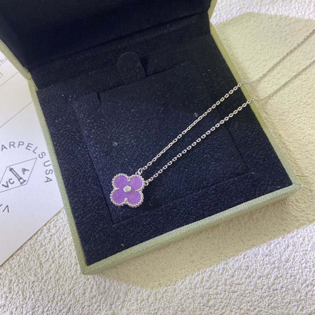 [Luxe]CLOVER 15MM DIAMOND  PURPLE VIOLET NECKLACE