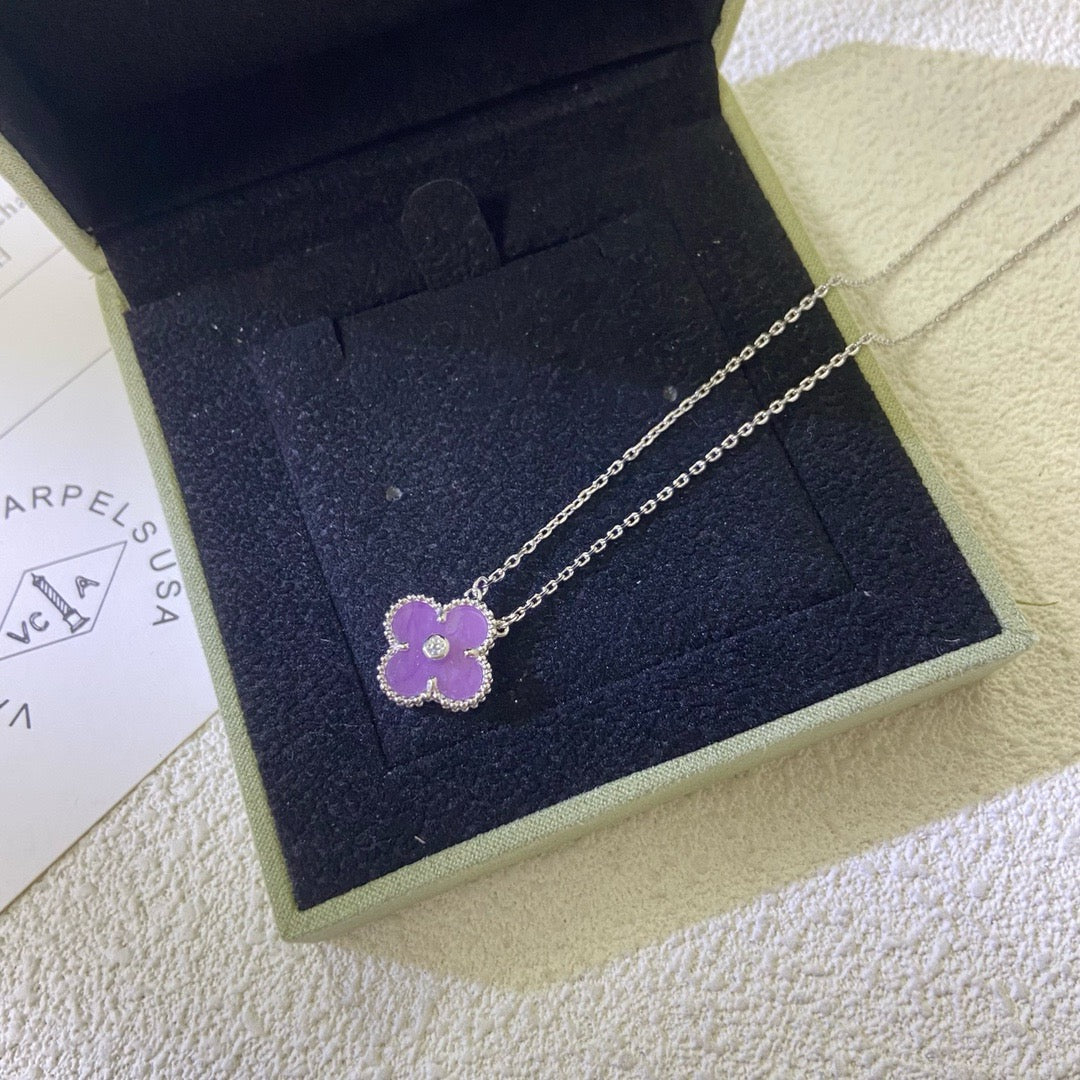 [Luxe]CLOVER 15MM DIAMOND  PURPLE VIOLET NECKLACE