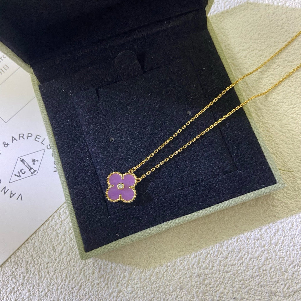[Luxe]CLOVER 15MM DIAMOND  PURPLE VIOLET NECKLACE