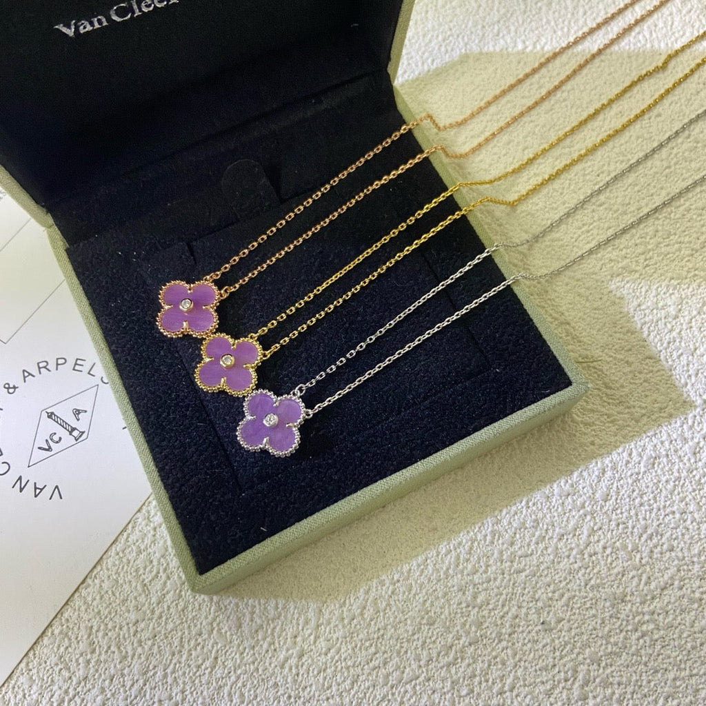 [Luxe]CLOVER 15MM DIAMOND  PURPLE VIOLET NECKLACE
