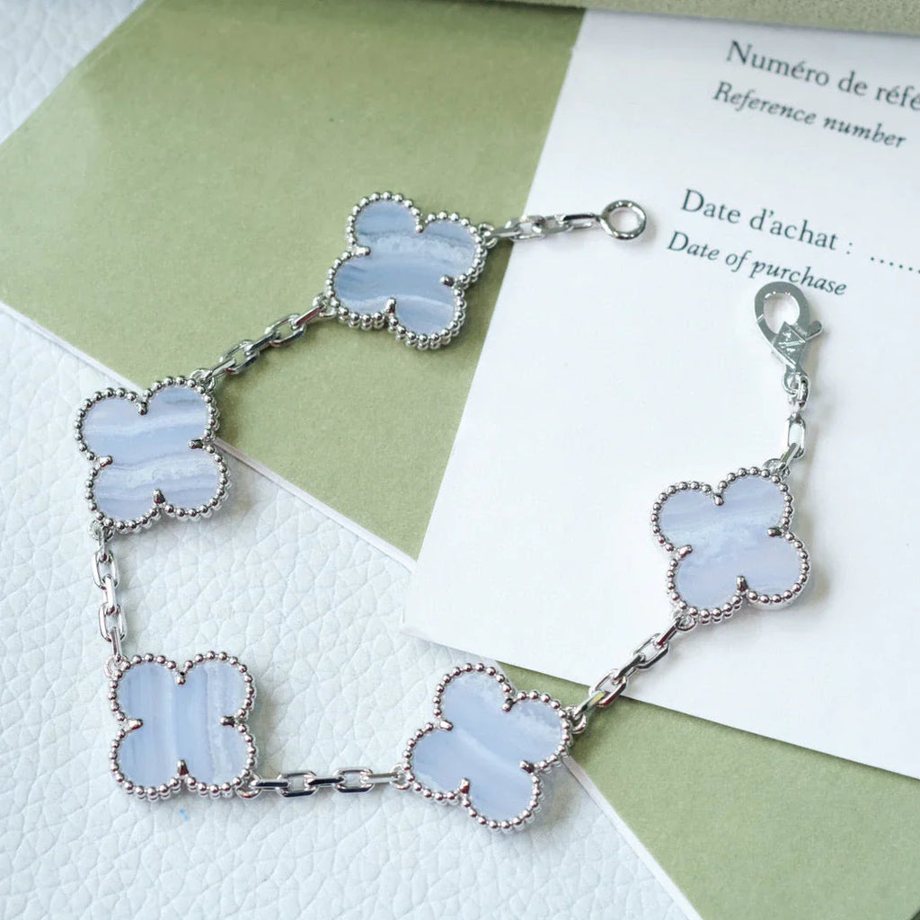 [Luxe] CLOVER 5 MOTIF PURPLE CHALCEDONY BRACELET COLLECTION