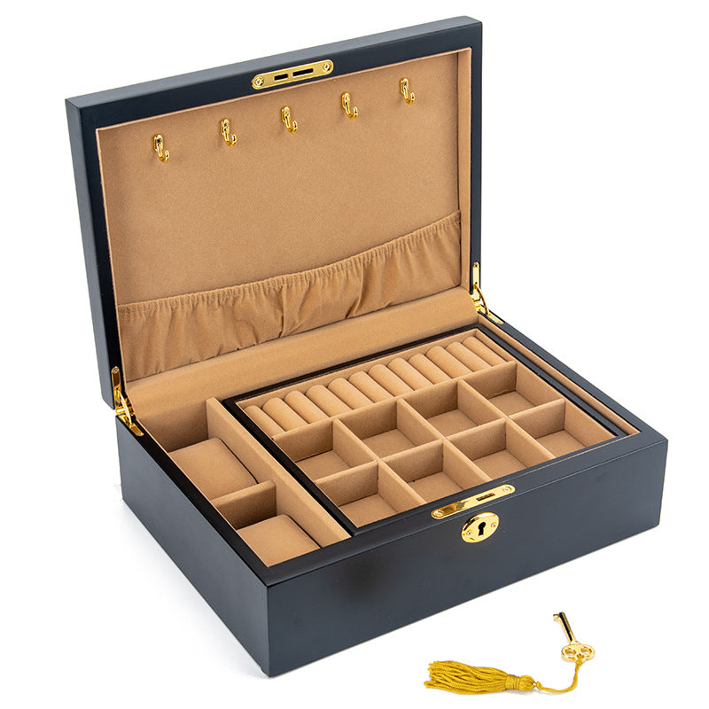 BOÎTE À BIJOUX EN BOIS MASSIF AVEC SERRURE RÉTRO