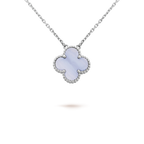[Luxe]CLOVER 15MM BLUE CHALCEDONY NECKLACE SILVER