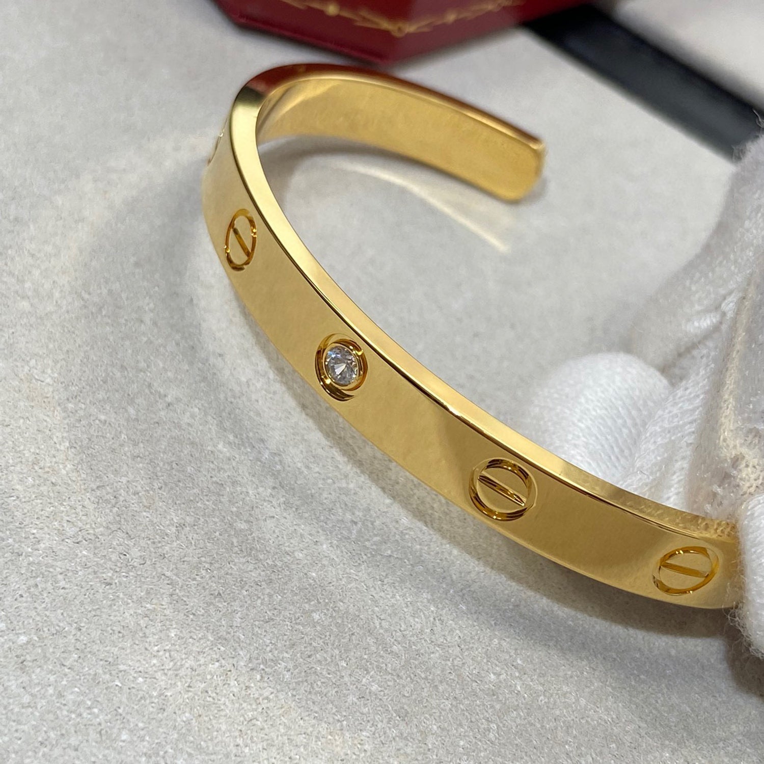 [Luxe Jewelry]LOVE BRACELET 6.1MM 1 DIAMOND OPEN CUFF