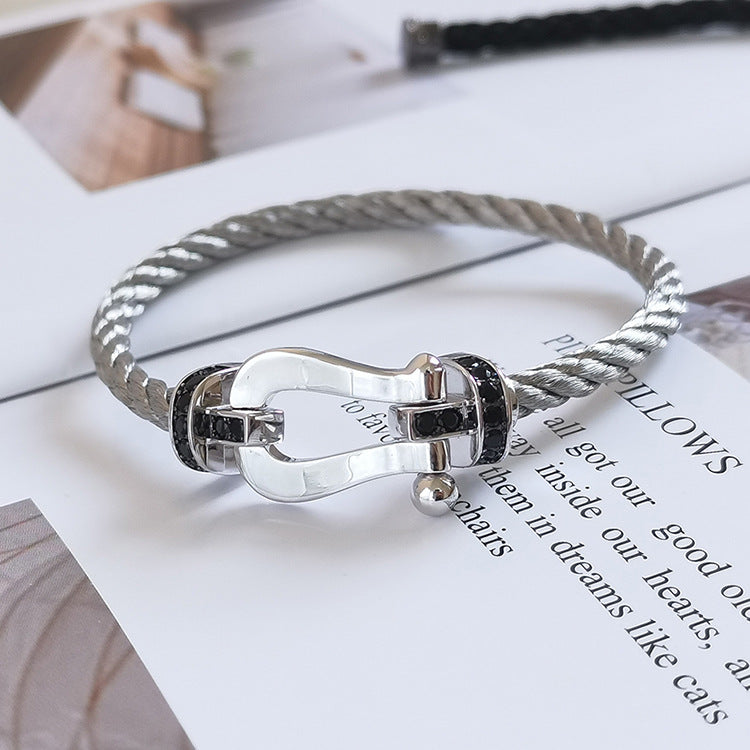 [Luxe]フォース ラージホースシュー ブラックダイヤモンドブレスレット シルバー