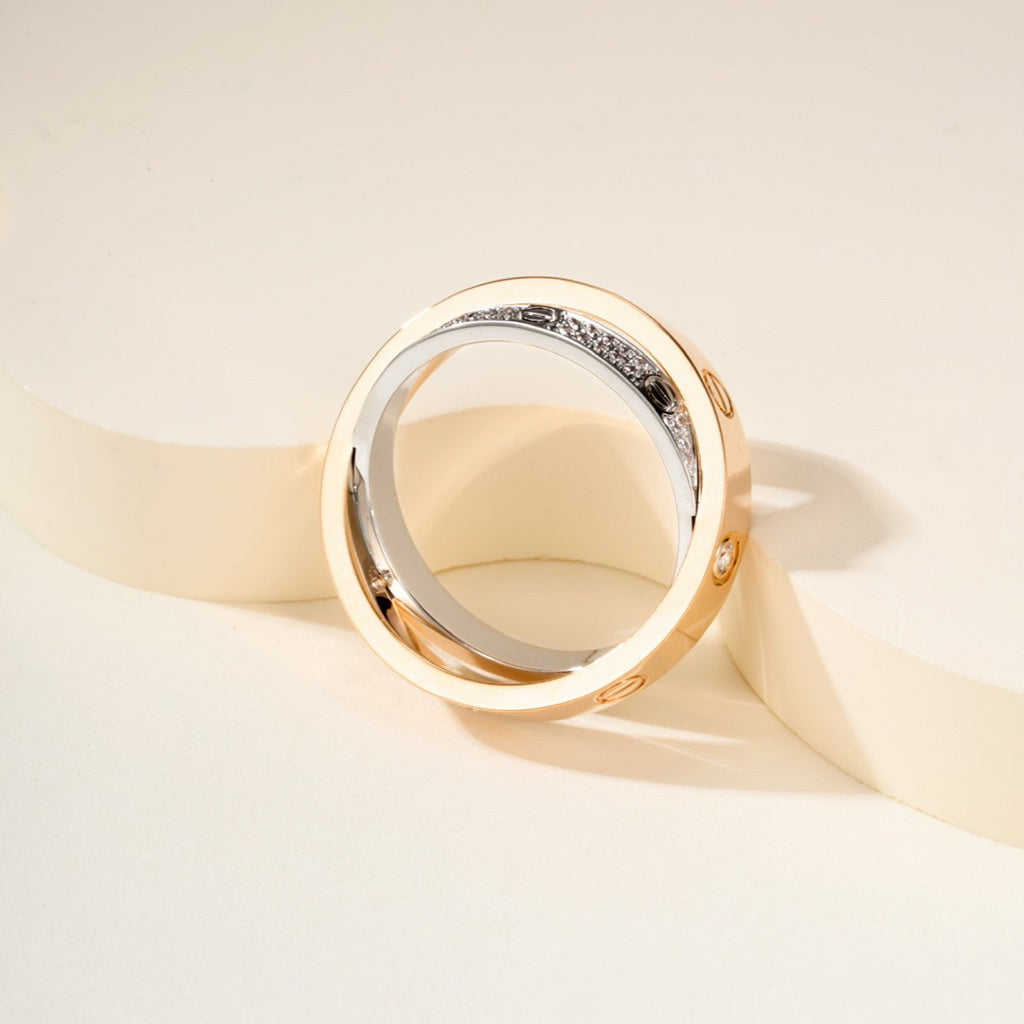 [Luxe Jewelry]LOVE PINK GOLD SILVER DIAMOND DOUBLE RING
