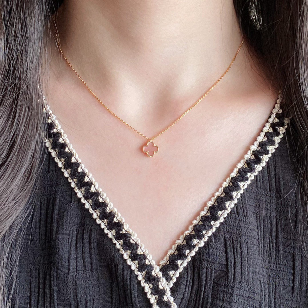 [Luxe]CLOVER 9.5MM PINK MOTHER OF PEARL SINGLE FLOWER NECKLACE