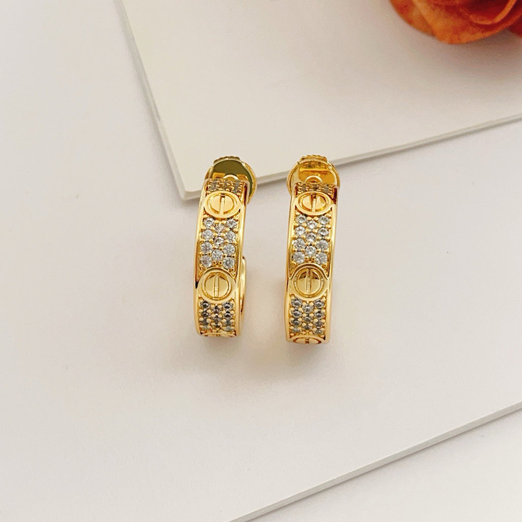 [Luxe Jewelry]LOVE 5.5MM DIAMOND PAVED EARRINGS