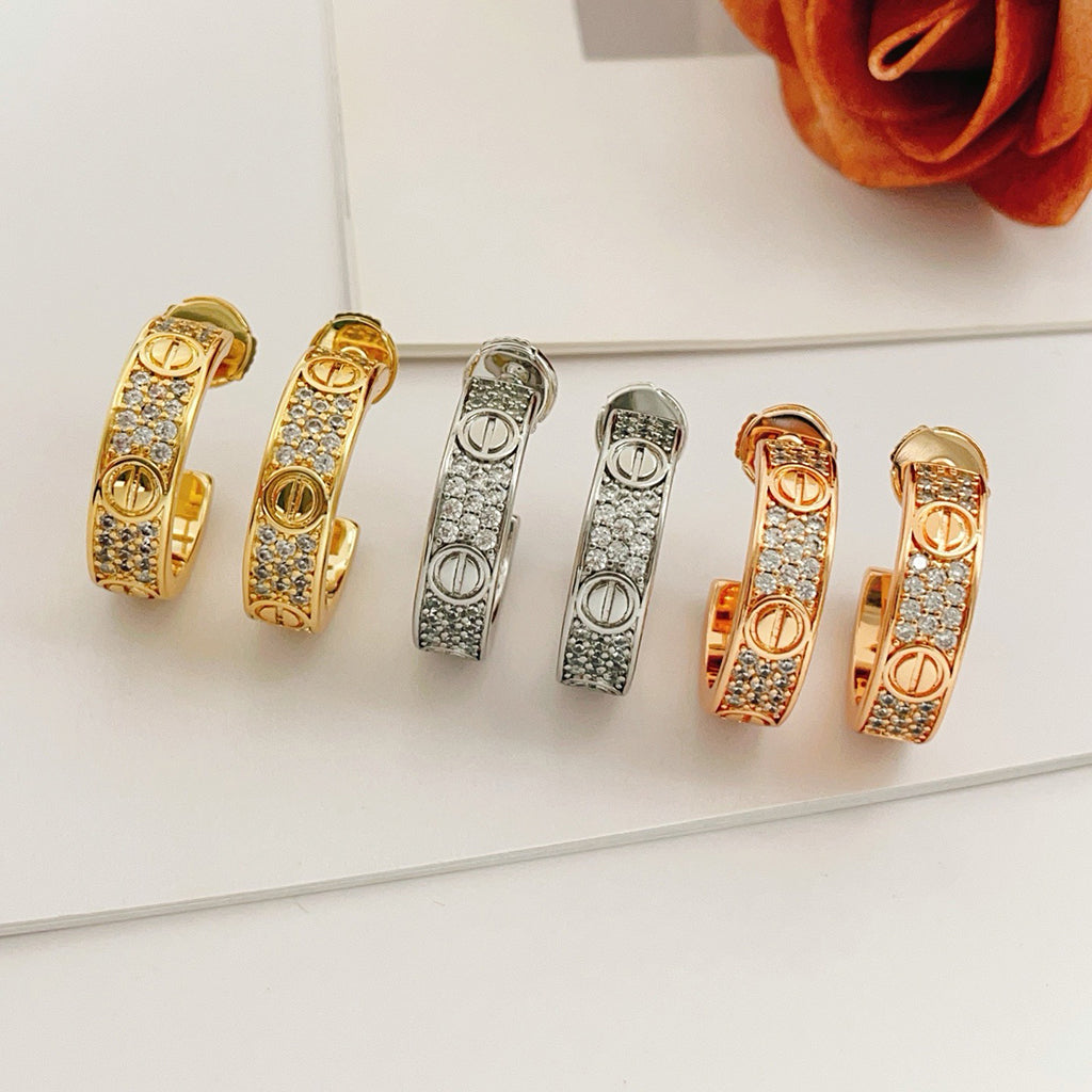 [Luxe Jewelry]LOVE 5.5MM DIAMOND PAVED EARRINGS