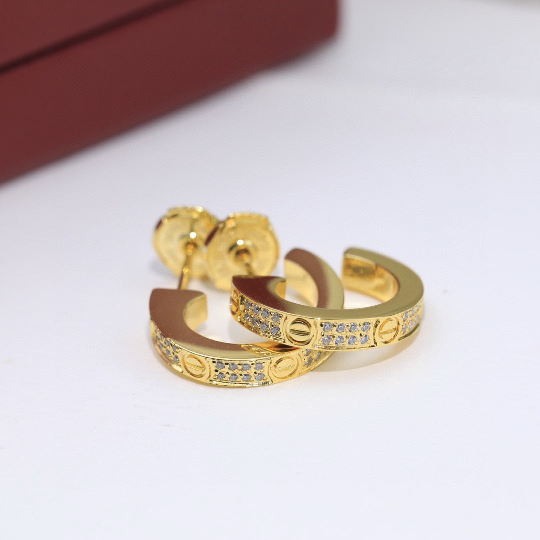 [Luxe Jewelry]LOVE 5.5MM DIAMOND PAVED EARRINGS