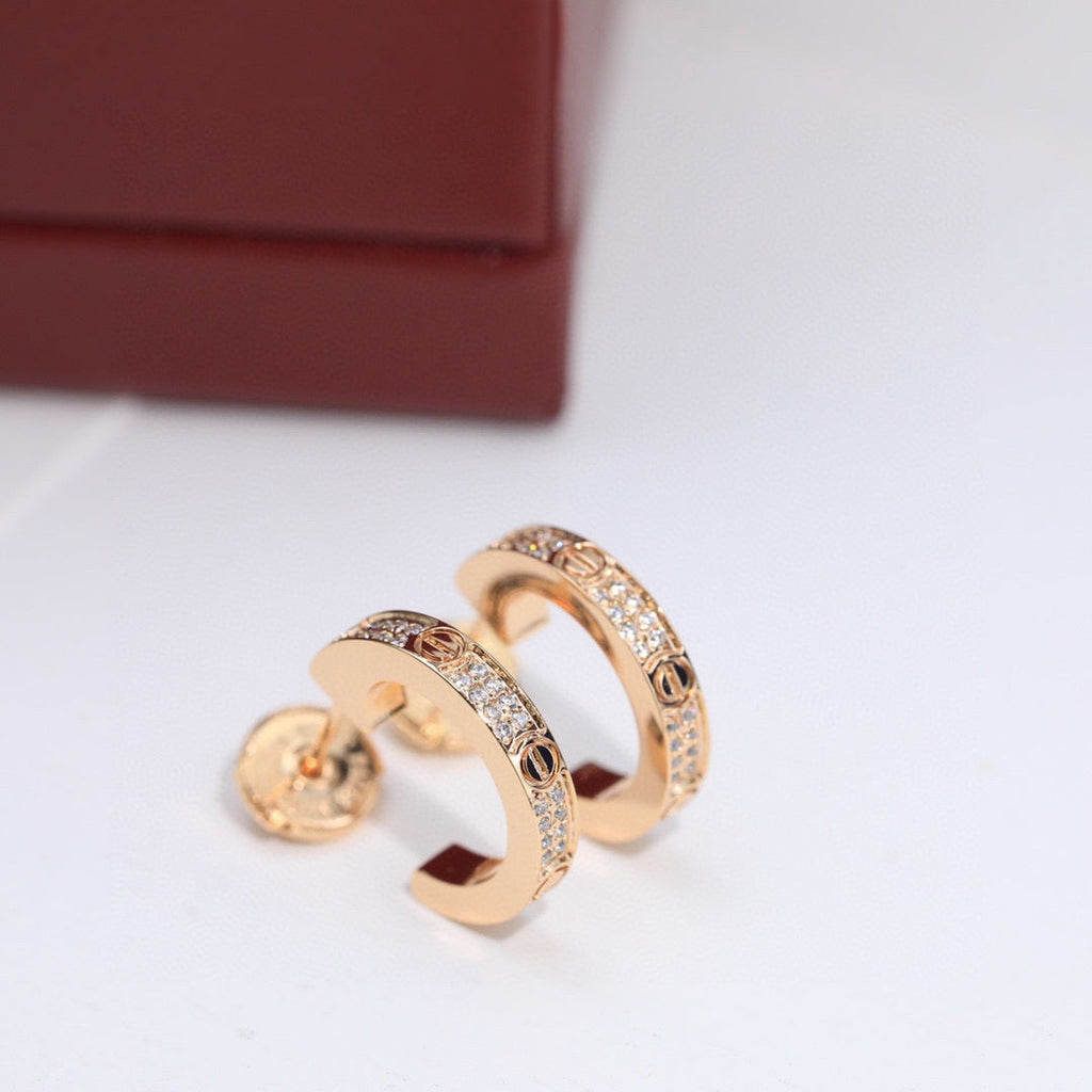 [Luxe Jewelry]LOVE 5.5MM DIAMOND PAVED EARRINGS
