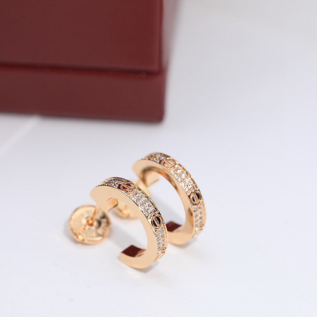 [Luxe Jewelry]LOVE 5.5MM DIAMOND PAVED EARRINGS