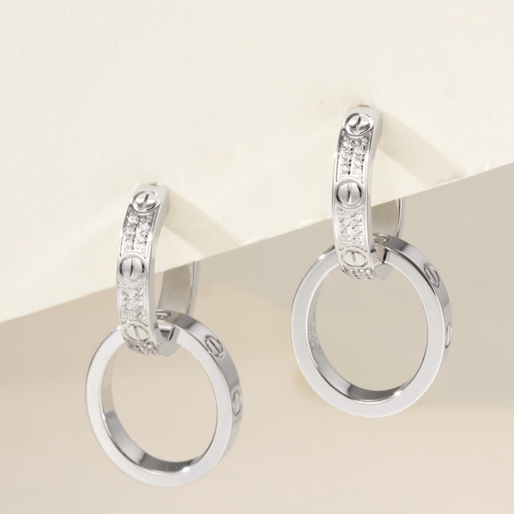 [Luxe Jewelry]LOVE 3.3MM DANGLE HALF DIAMOND EARRINGS