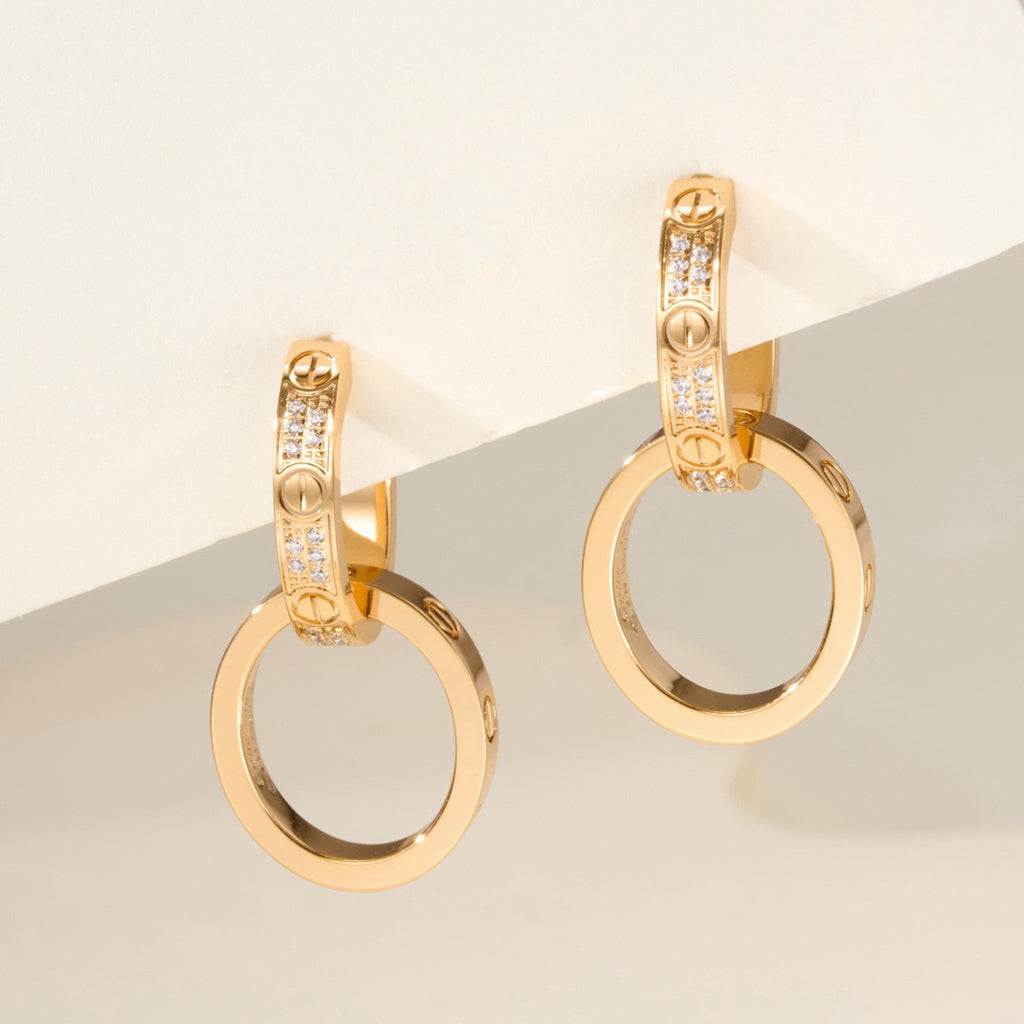 [Luxe Jewelry]LOVE 3.3MM DANGLE HALF DIAMOND EARRINGS
