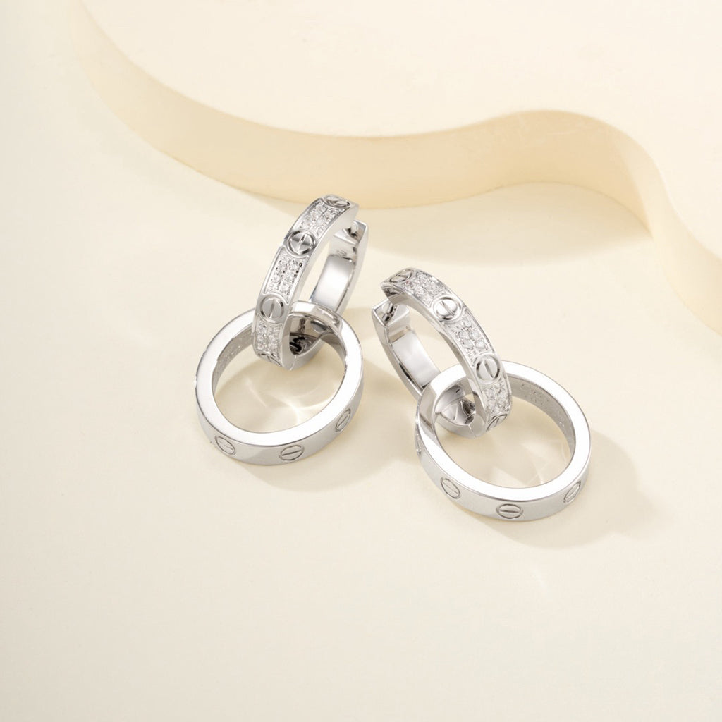 [Luxe Jewelry]LOVE 3.3MM DANGLE HALF DIAMOND EARRINGS