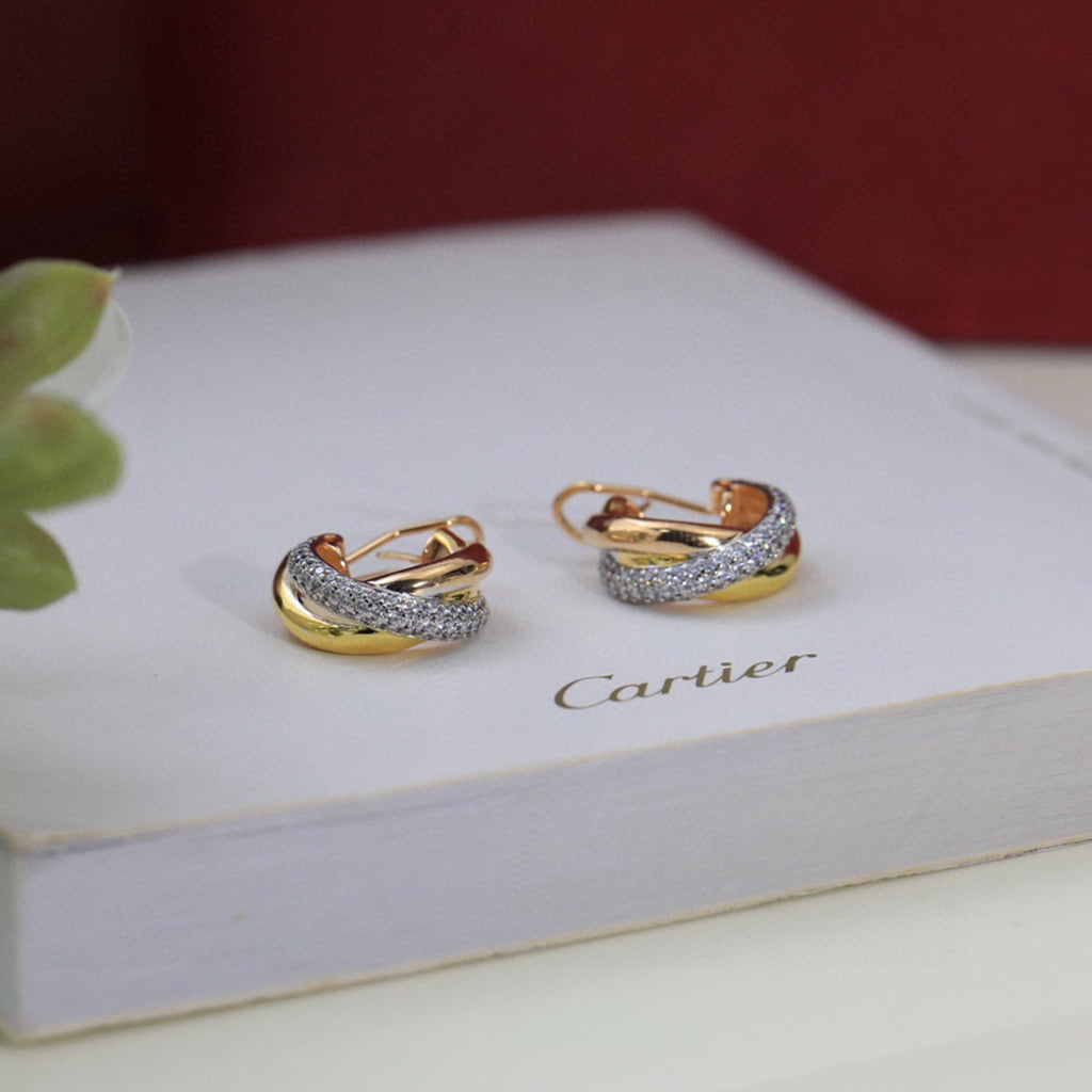 [Luxe Jewelry]TRINITY HALF DIAMOND  CLASSIC EARRINGS
