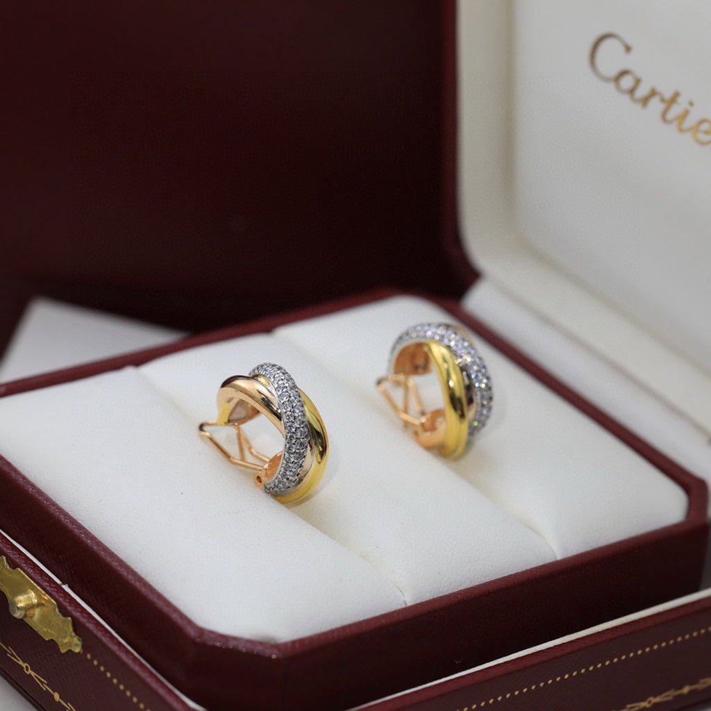 [Luxe Jewelry]TRINITY HALF DIAMOND  CLASSIC EARRINGS