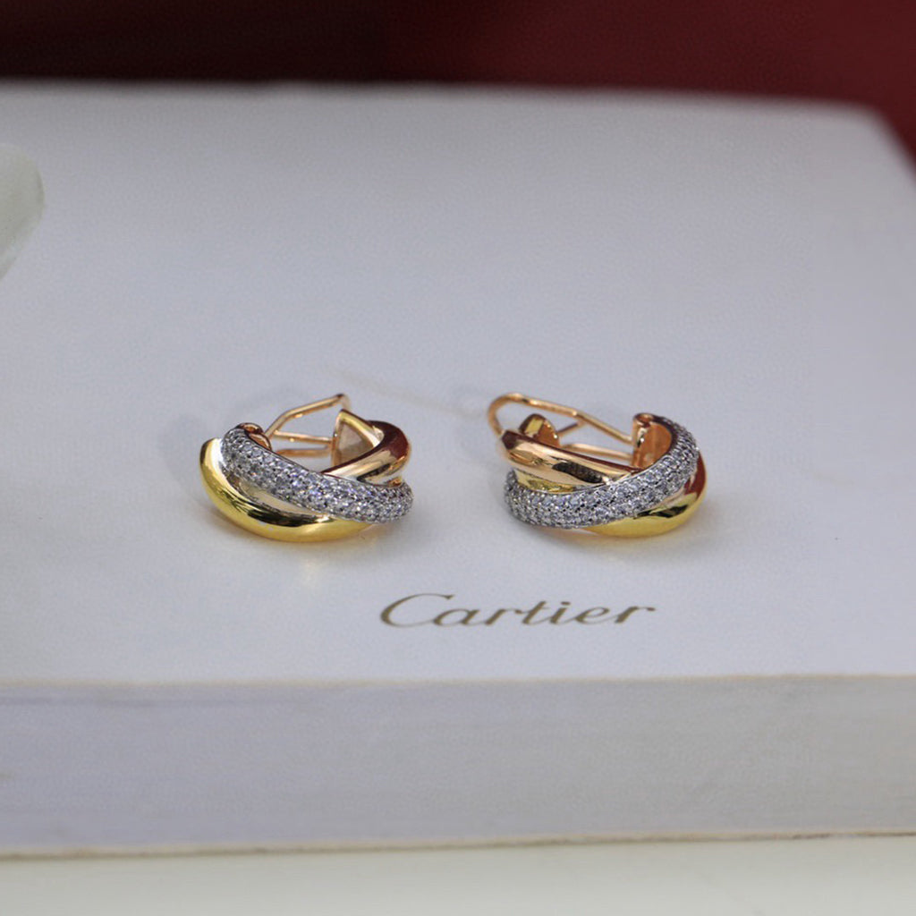 [Luxe Jewelry]TRINITY HALF DIAMOND  CLASSIC EARRINGS