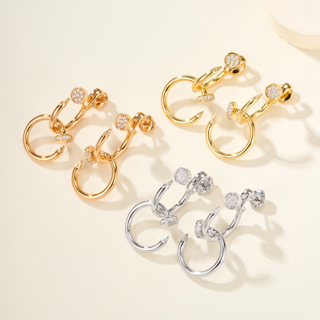 [Luxe Jewelry]JUSTE HALF DIAMOND DOUBLE EARRINGS