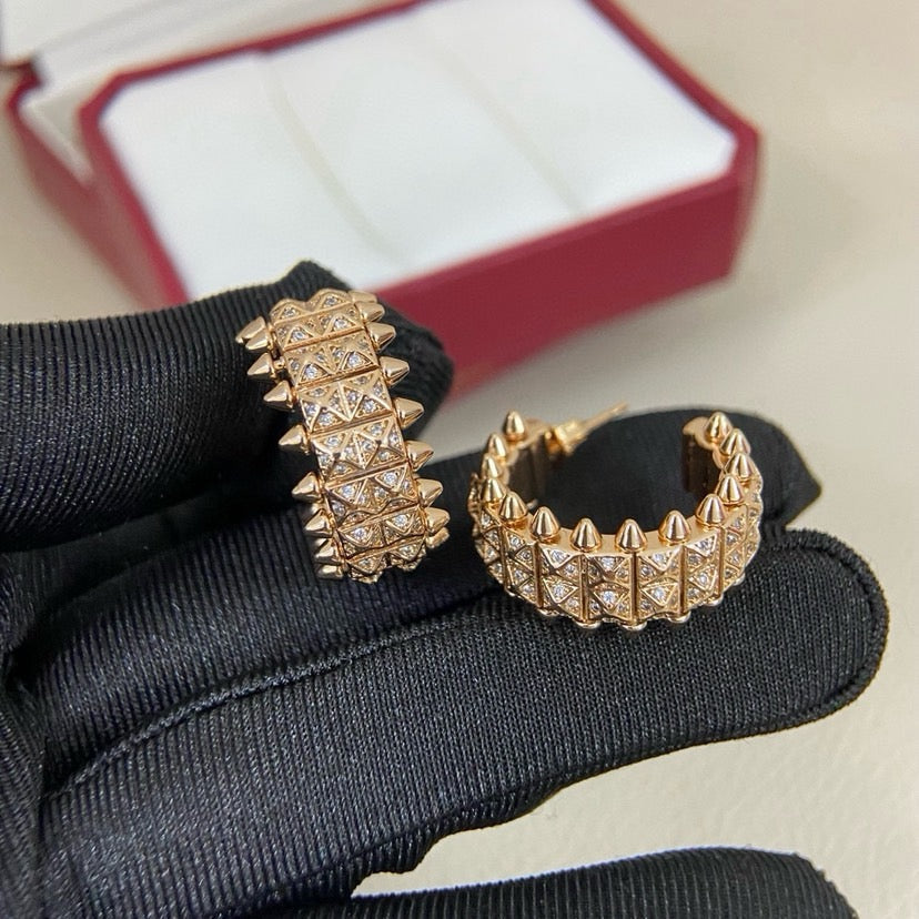 [Luxe Jewelry]CLASH 9.2MM FULL DIAMOND DOUBLE ROW EARRINGS