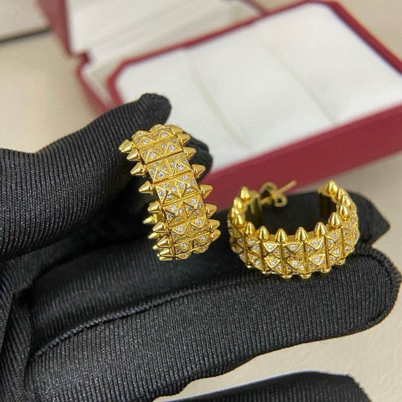 [Luxe Jewelry]CLASH 9.2MM FULL DIAMOND DOUBLE ROW EARRINGS