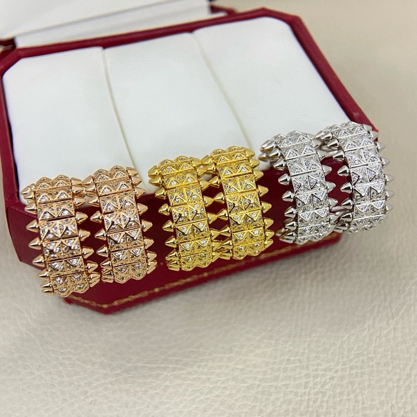 [Luxe Jewelry]CLASH 9.2MM FULL DIAMOND DOUBLE ROW EARRINGS