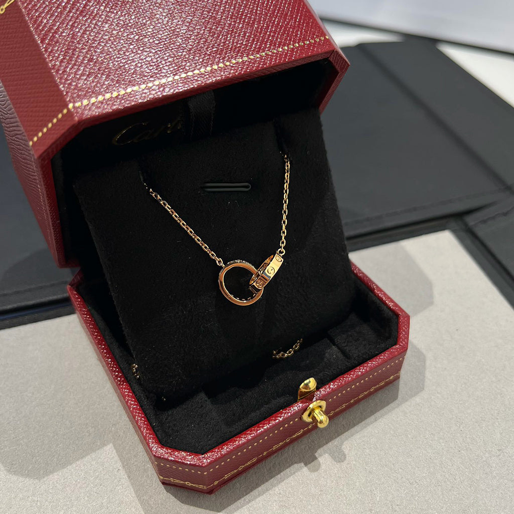 [Luxe Jewelry]LOVE DOUBLE RING HALF DIAMOND NECKLACE