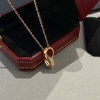[Luxe Jewelry]LOVE DOUBLE RING HALF DIAMOND NECKLACE