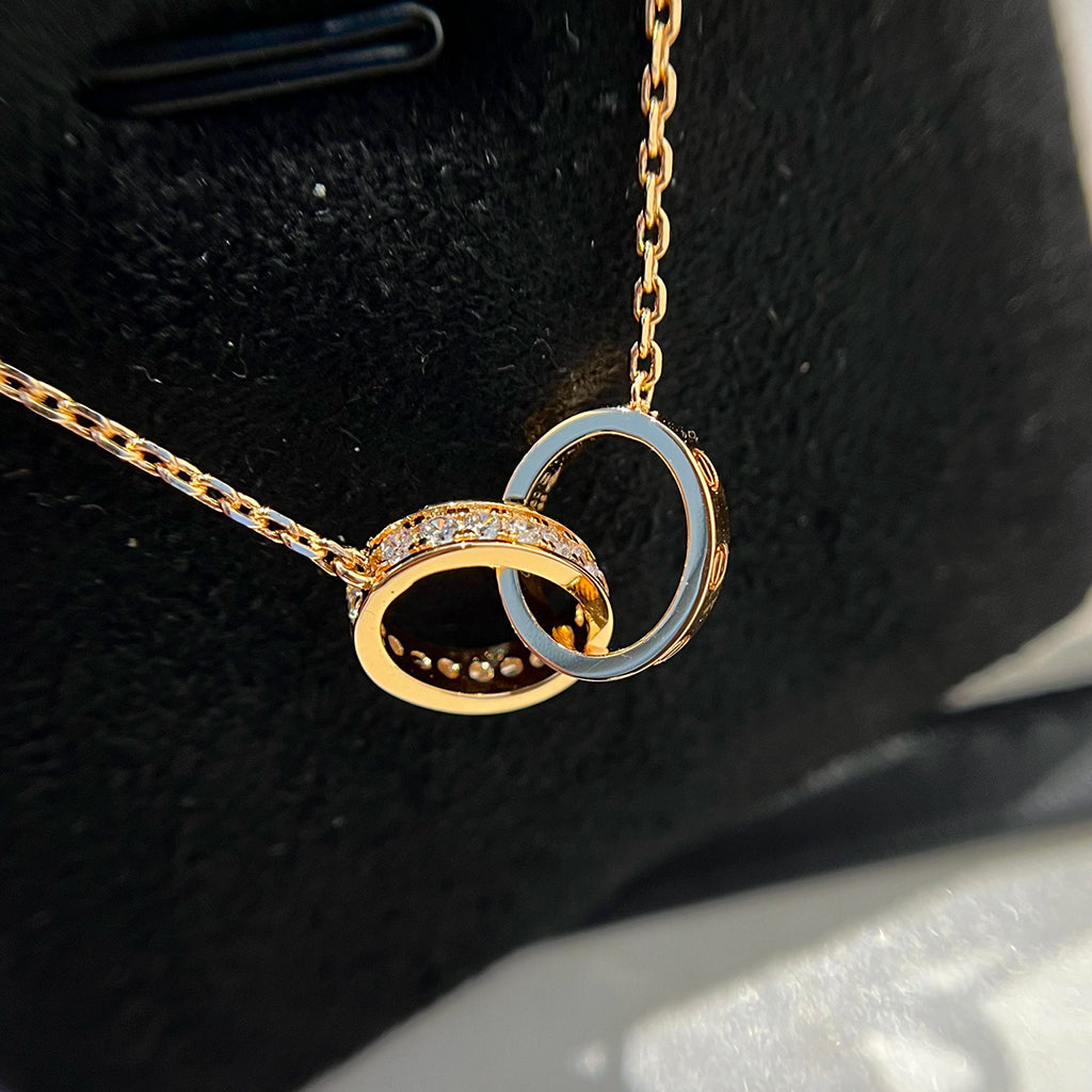 [Luxe Jewelry]LOVE DOUBLE RING HALF DIAMOND NECKLACE