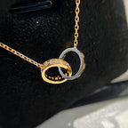 [Luxe Jewelry]LOVE DOUBLE RING HALF DIAMOND NECKLACE