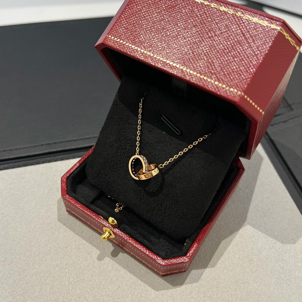 [Luxe Jewelry]LOVE DOUBLE RING HALF DIAMOND NECKLACE