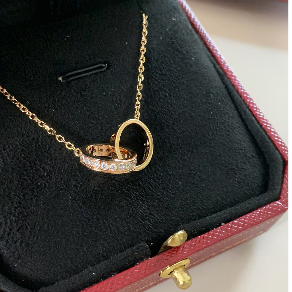 [Luxe Jewelry]LOVE DOUBLE RING HALF DIAMOND NECKLACE