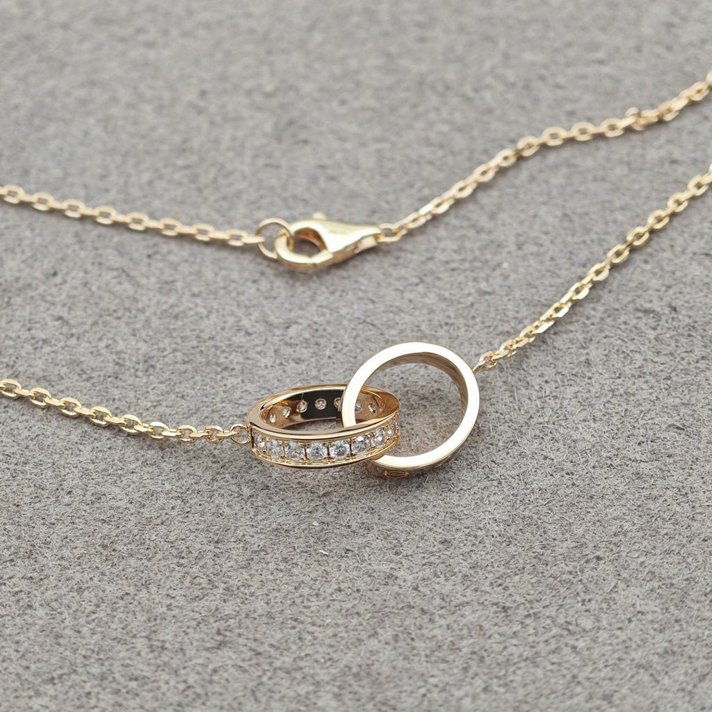 [Luxe Jewelry]LOVE DOUBLE RING HALF DIAMOND NECKLACE