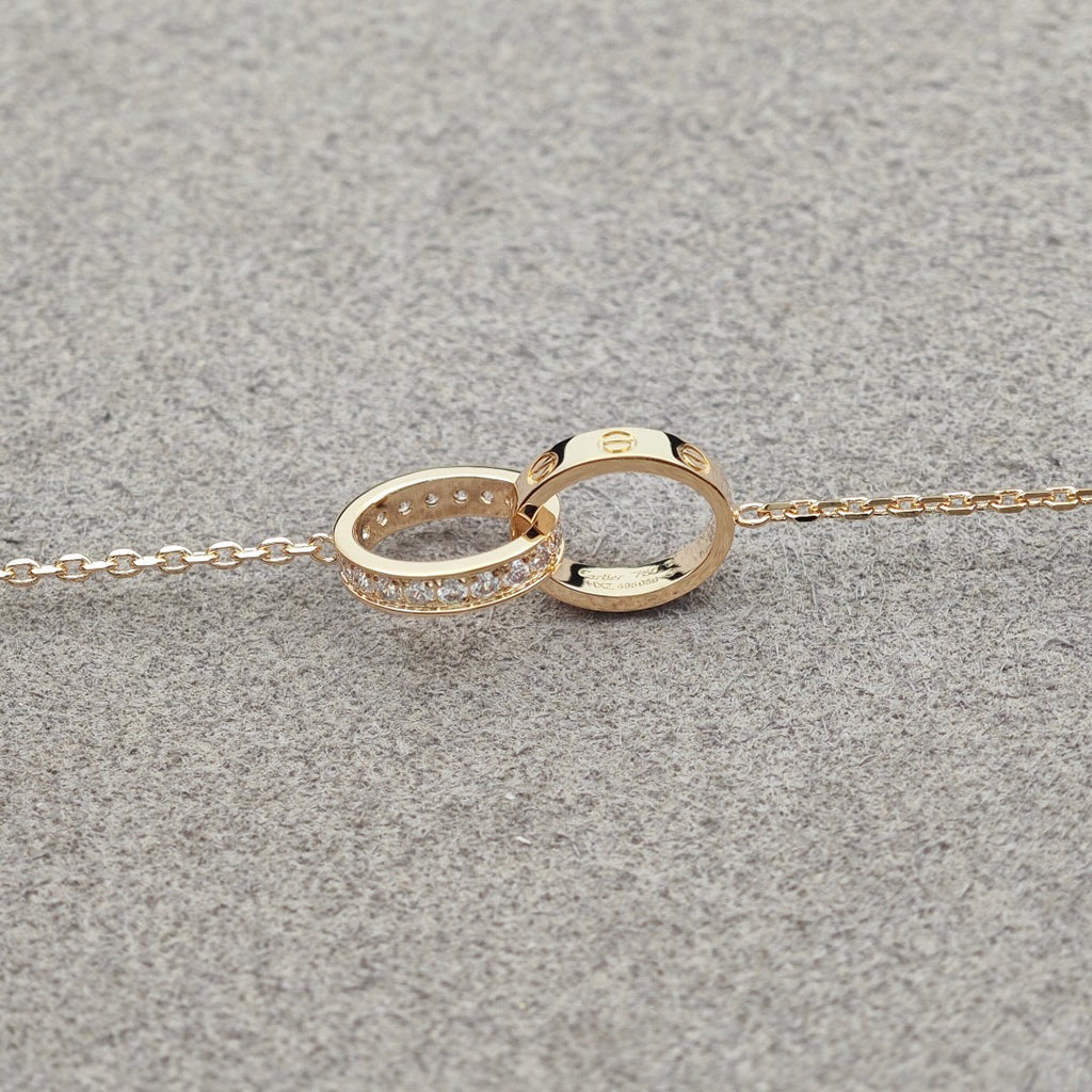 [Luxe Jewelry]LOVE DOUBLE RING HALF DIAMOND NECKLACE