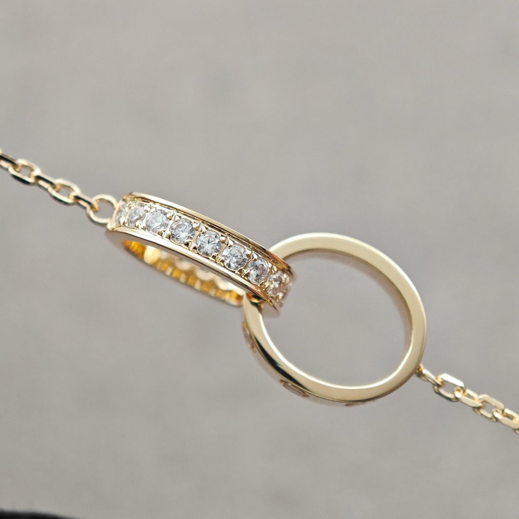 [Luxe Jewelry]LOVE DOUBLE RING HALF DIAMOND NECKLACE