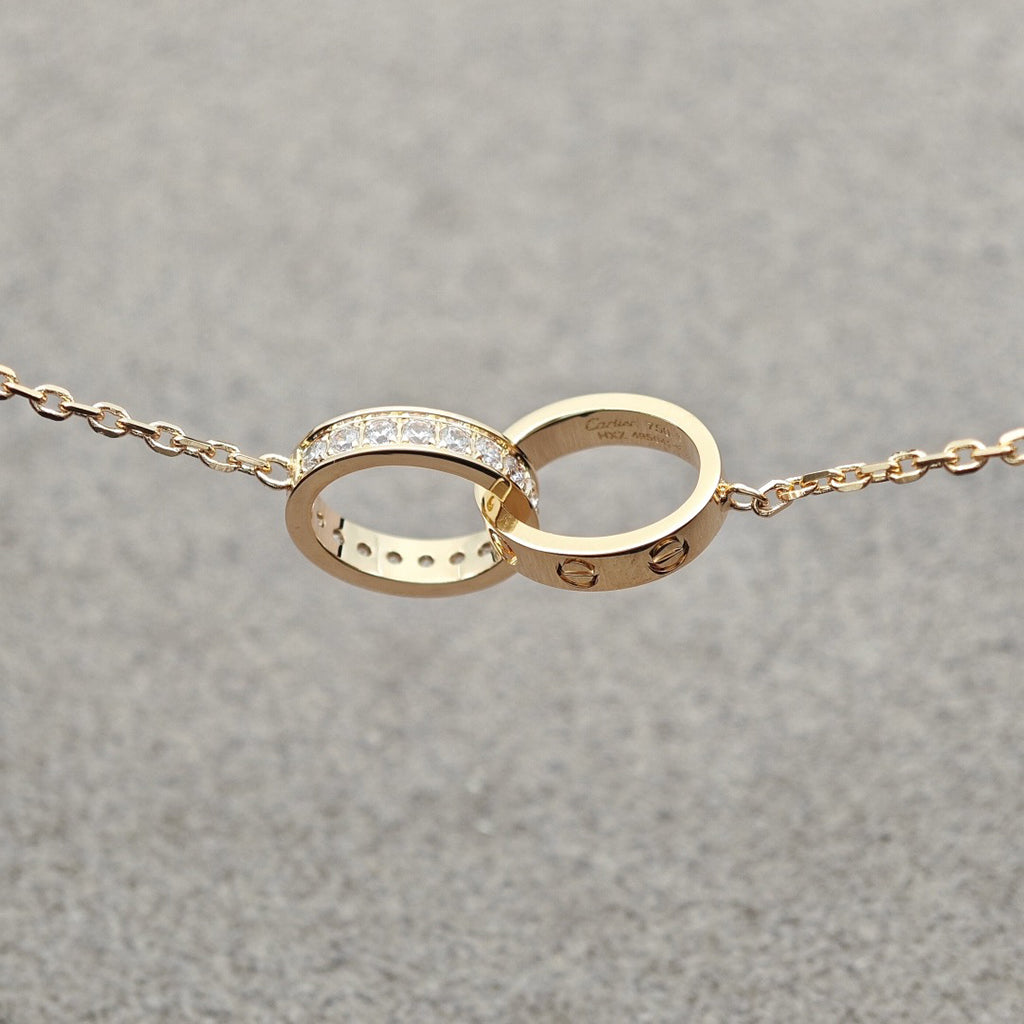 [Luxe Jewelry]LOVE DOUBLE RING HALF DIAMOND NECKLACE