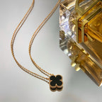 [Luxe]CLOVER 15MM BLACK ONYX SINGLE FLOWER NECKLACE