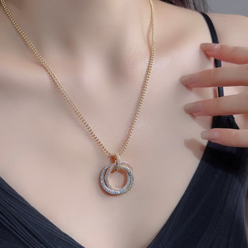 [Luxe Jewelry]TRINITY LARGE FULL DIAMOND  NECKLACE