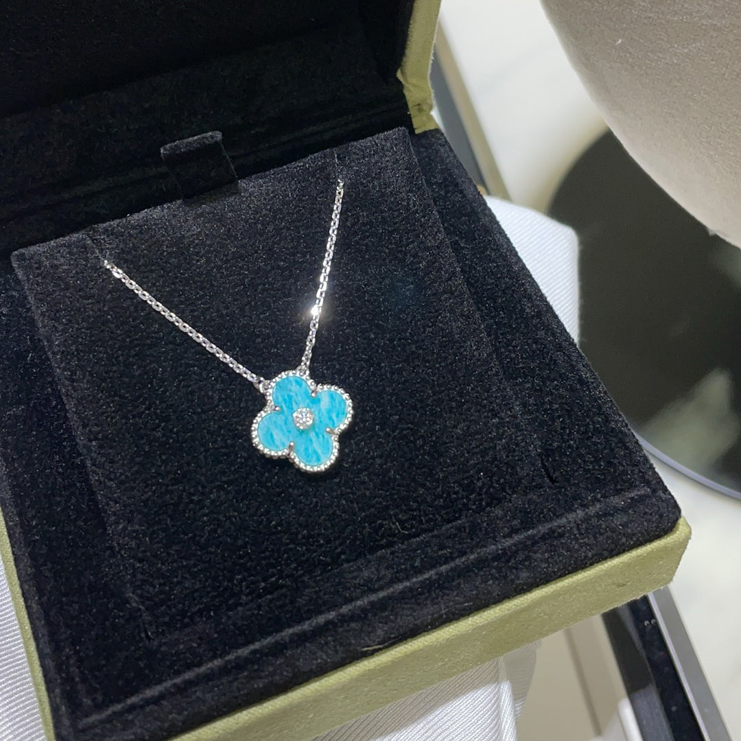 [Luxe]CLOVER 15MM DIAMOND SVRES PORCELAIN  NECKLACE SILVER