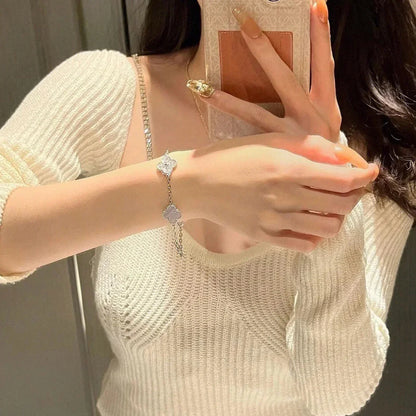 [Luxe] CLOVER 5 MOTIF PURPLE CHALCEDONY BRACELET COLLECTION