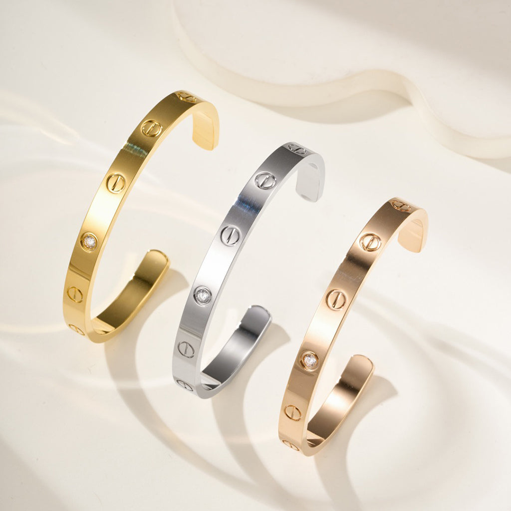 [Luxe Jewelry]LOVE BRACELET 6.1MM 1 DIAMOND OPEN CUFF