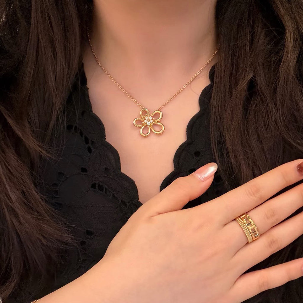[Luxe JURI]FLOWERLACE NECKLACE 5 DIAMONDS