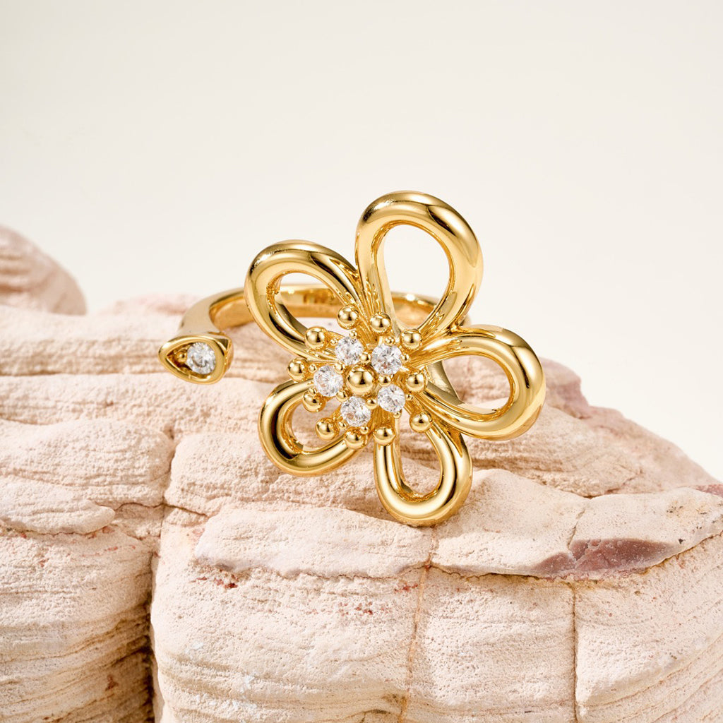 [Luxe JURI]  FLOWERLACE OPEN RING 5 DIAMONDS
